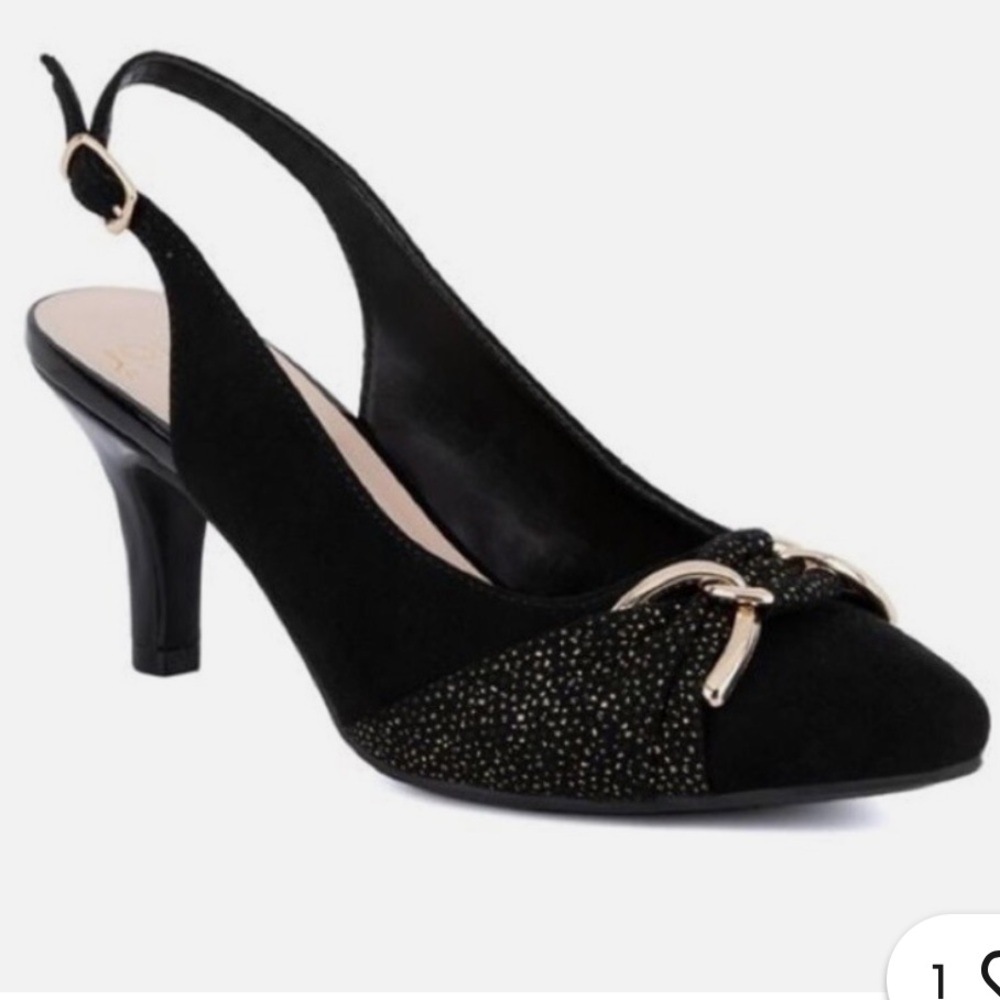 Karen Scott Black and Gold Slingback Heels